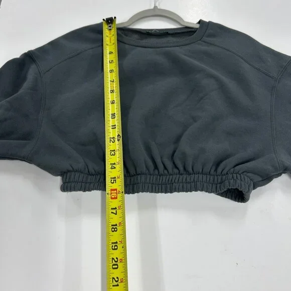 Zara Cropped Sweatshirt Medium Balloon Sleeve Elastic Hem Minimalist Athleisure - Picture 7 of 8